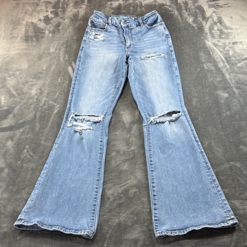American Eagle‎ Curvy Super High-Rise Flare Jeans Distressed Light Wash Size 2